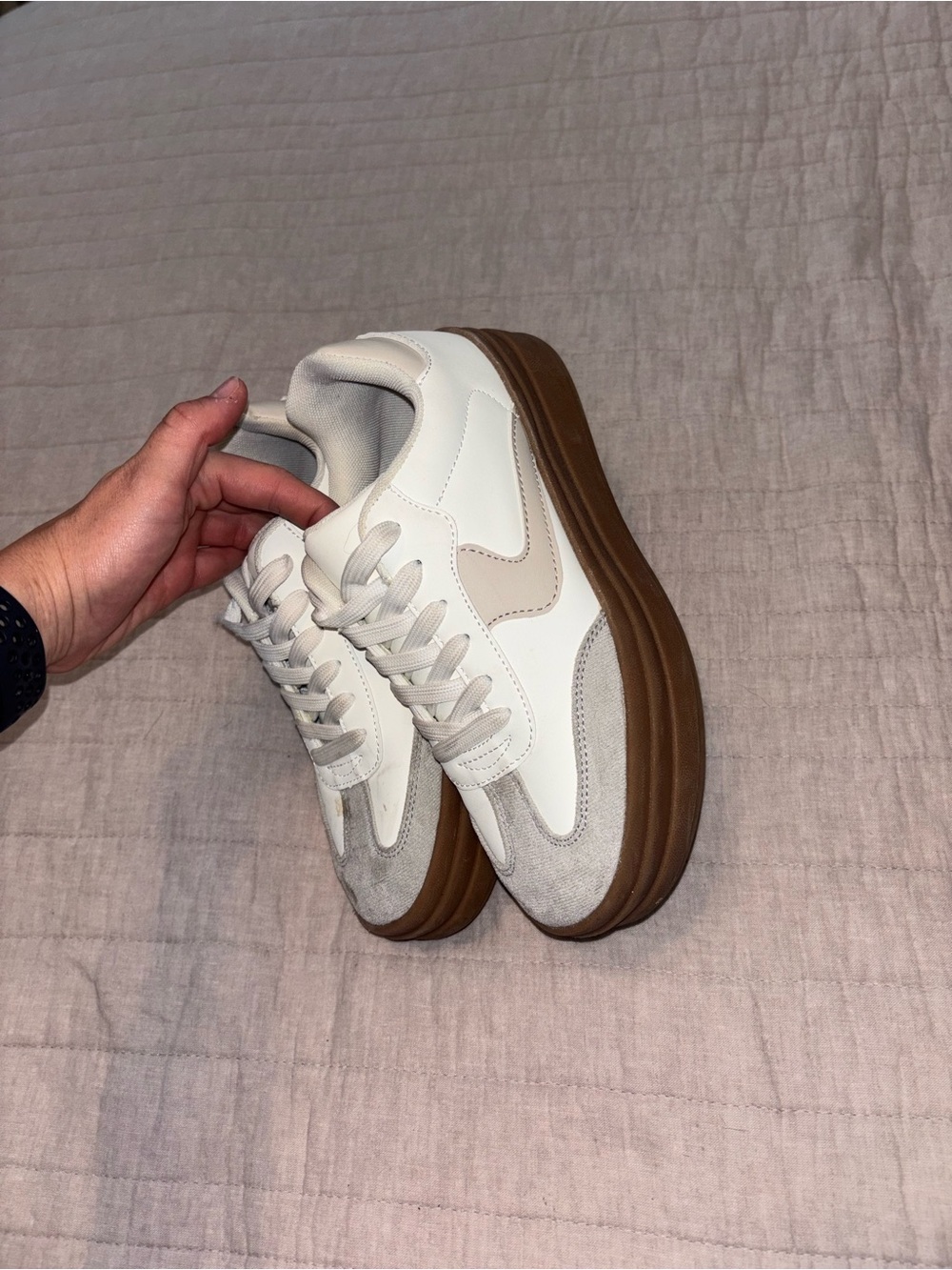 Selby White Lace-Up Sneakers with Neutral Accents